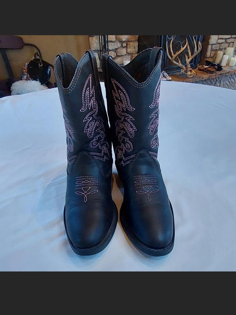 Deer Stags Girls Ranch Western Cowboy Boots Black Pink SZ 13M EXCELLENT COND.
